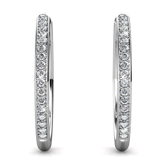 18K White Gold Drop Dangle Hoop Earrings with Swarovski Crystals